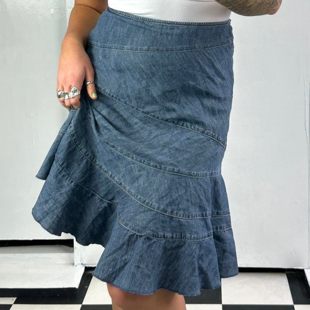 DKNY Light Blue Denim Midi Skirt